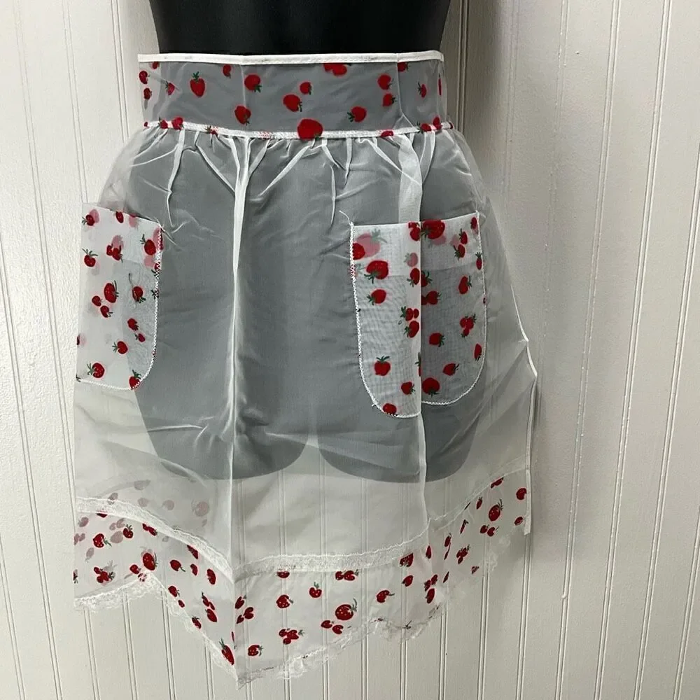 VINTAGE 50’s Sheer Half Apron With Strawberries